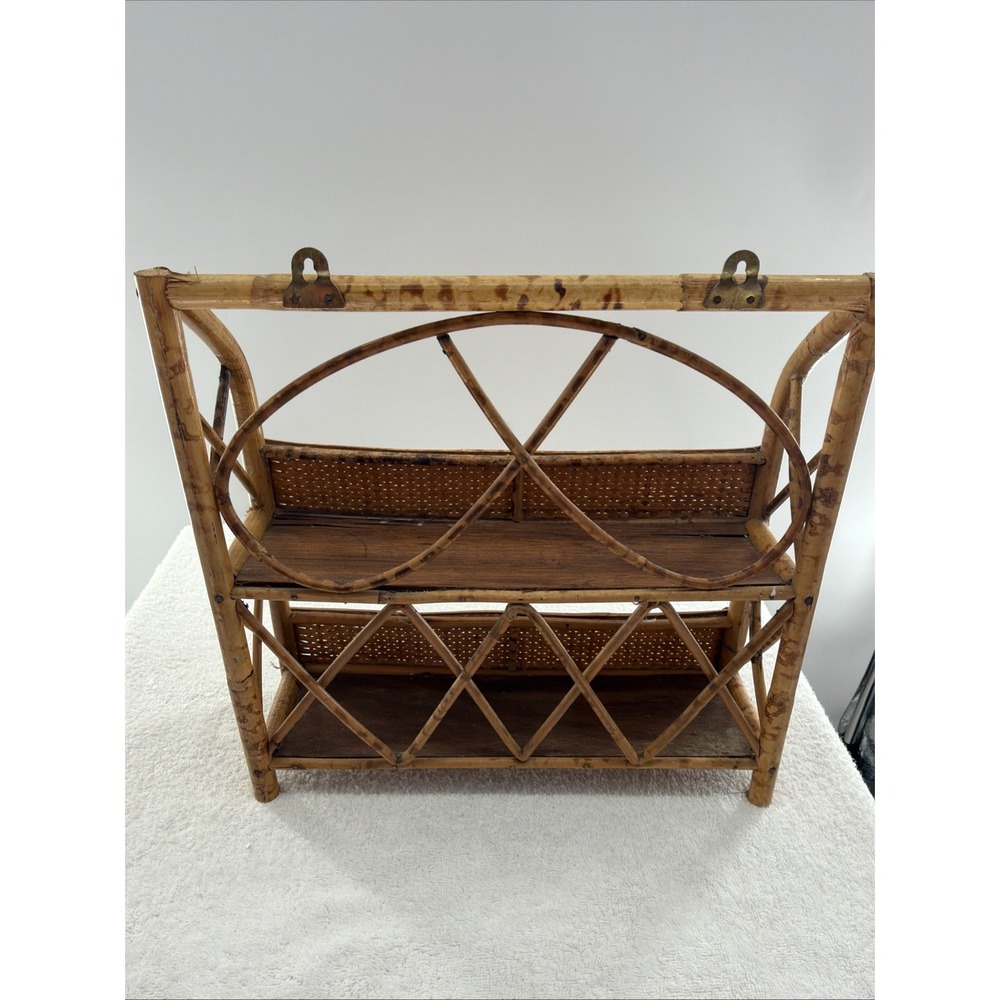 Vintge rattan bamboo hanging wall shelf/freestanding shelf 13"x13"x3" - Picture 6 of 7